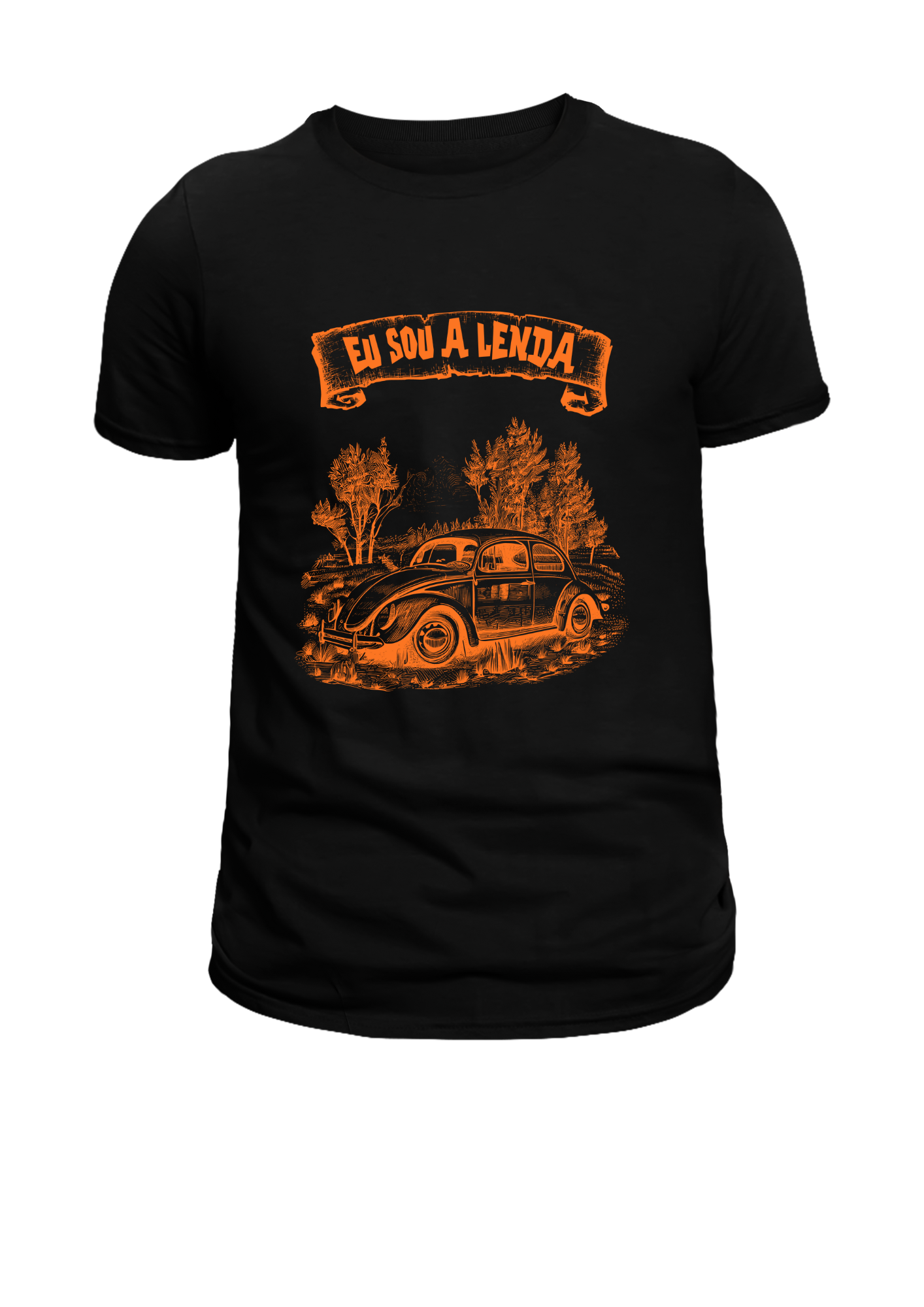 Camiseta Preta Fusca Eu sou a lenda (laranja)